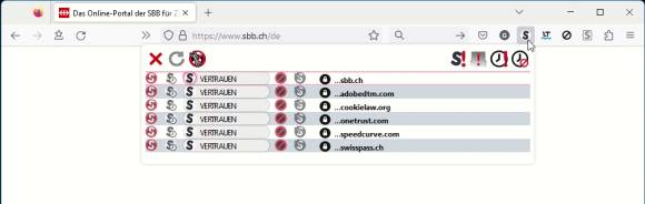Screenshot von NoScript zeigt: alle Skripte sind zugelassen