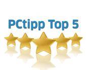 Ein Banner zeigt fünf Sterne und den Schriftzug "PCtipp Top 5"