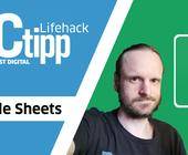 Thumbnail, Luca zeigt auf Sheets-Logo, Titel: PCtipp-Lifehack: Google Sheets