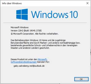 Die via Eingabe von "winver" angezeigte Versions-Info