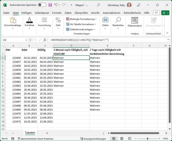 Beispieltabelle mit Formel