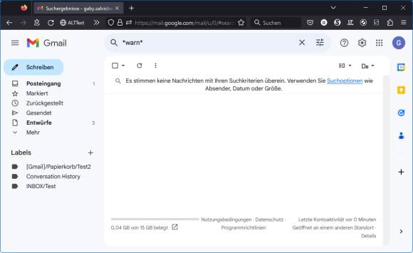 Screenshot einer Suche in Gmail 