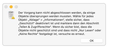 Eine Fehlermldung besagt, dass sich ein Objekt auf den NAS nicht löschen lässt