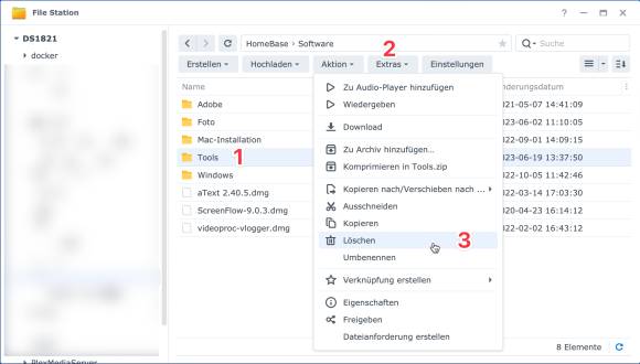 Screenshot zeigt Synology File Station
