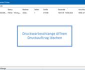 Screenshot der Druckwarteschlange unter Windows