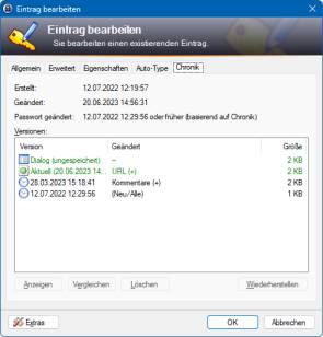 Screenshot der KeePass-Chronik eines Eintrags