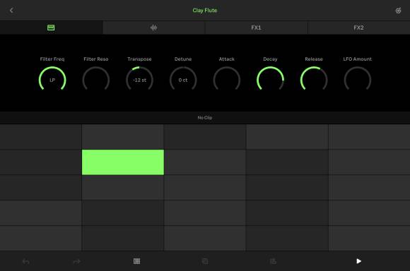 Screenshot von Ableton Note auf dem iPad - Instrumentenansicht 