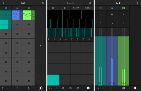 Drei Screenshots von Ableton Note auf dem iPhone