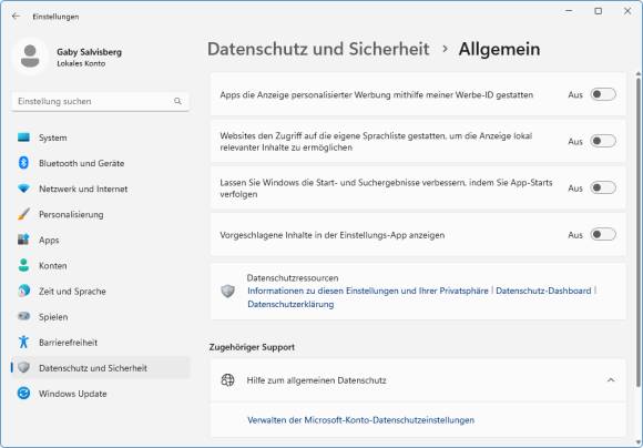 Die Werbe-ID-Einstellung in Windows 11