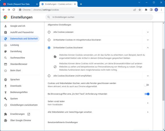 Die Chrome-Einstellungen zu den Drittanbieter-Cookies