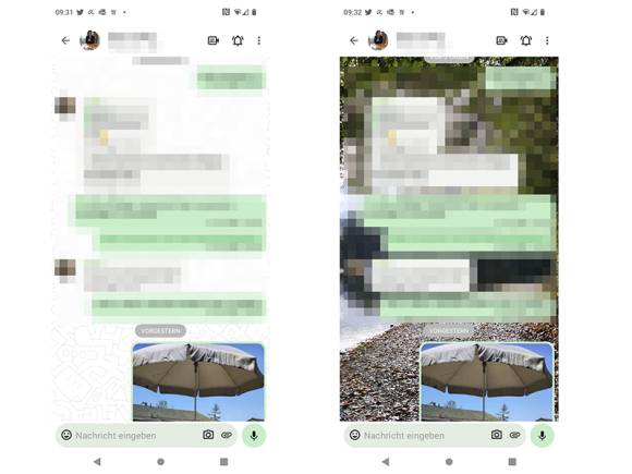 Threema Android ohne (links) vs. mit Hintergrundbild 