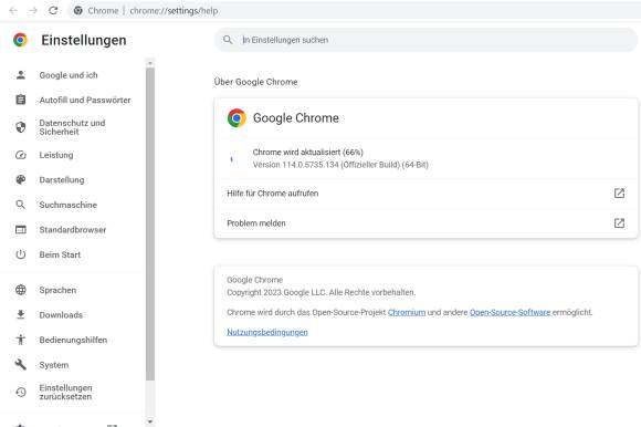 Screenshot zeigt Update-Vorgang von Google Chrome 