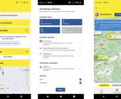 Drei Screenshots aus der TCS-App