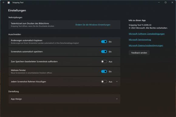 Die Einstellungen des Snipping Tools