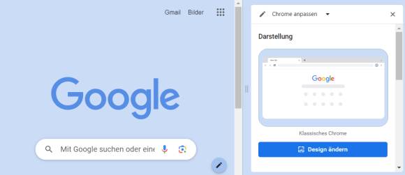 Design-ändern-Button in Chrome