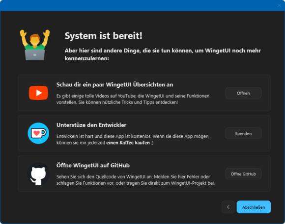 Letzter Installationsdialog