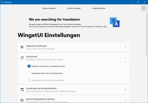 Die Win Get UI Einstellungen