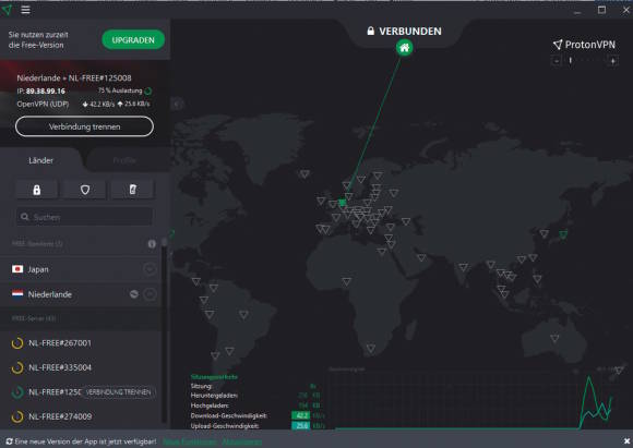 Screenshot zeigt VPN-Infos mit gefälschten Standortdaten