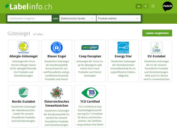 Webseite Labelinfo.ch