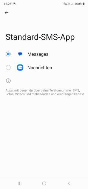 Screenshot der Option, für die SMS eine andere Standard-App zu wählen
