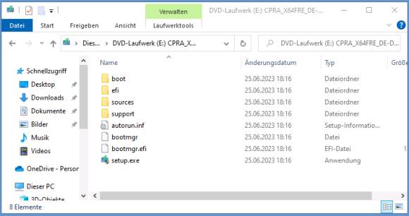 Screenshot Explorer-Fenster mit bereitgestellter Installations-ISO-Datei