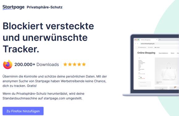 Startpage-Privatsphäre-Schutz Erweiterung für Firefox 