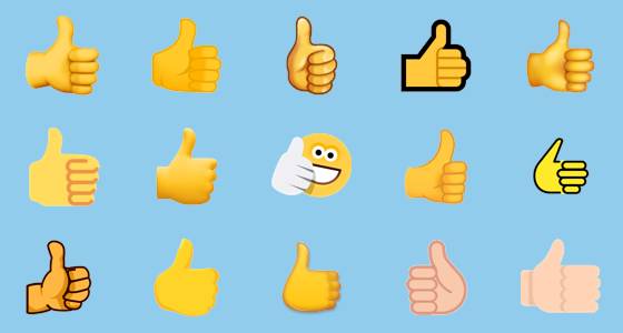 Symbolbild zeigt ein gutes Dutzend verschieden gestaltete Daumen-hoch-Emojis 