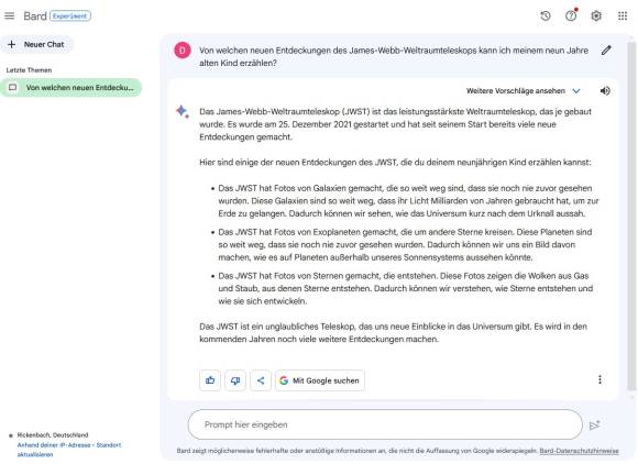«Bard» liefert eine Antwort