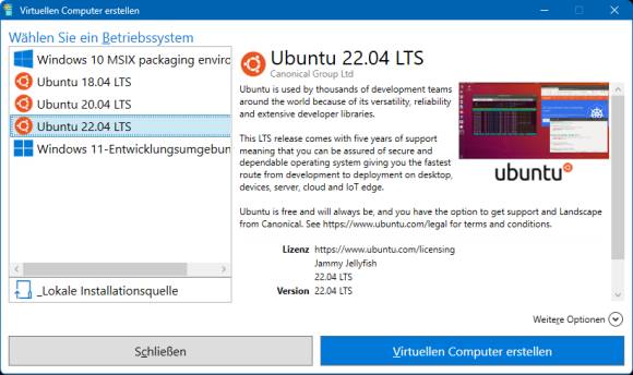 Screenshot der Schnell-Erstellung