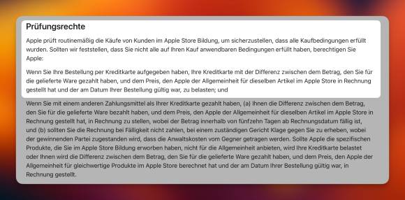 Screenshot des Kleingedruckten