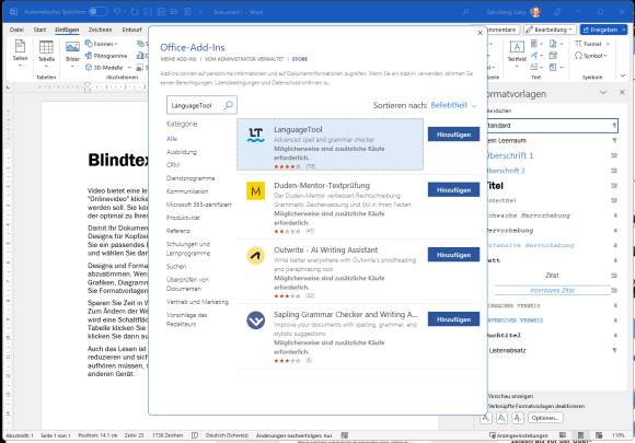 Abrufen des Language Tool Add-Ins in Word