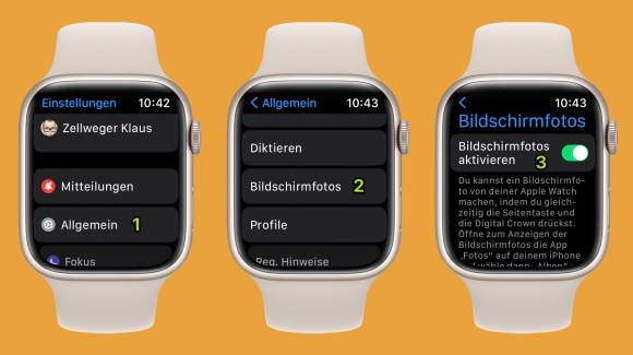 Einstellungen der Apple Watch, um Screenshots zu erstellen