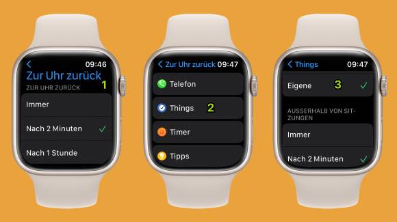 Einstellungen der Apple Watch, um die aktive Zeit einer App zu bestimmen