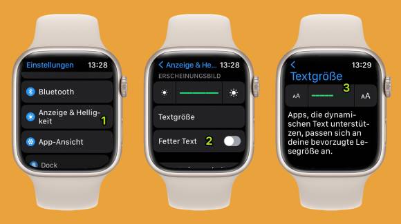 Einstellungen der Apple Watch, um die Textgrösse zu ändern