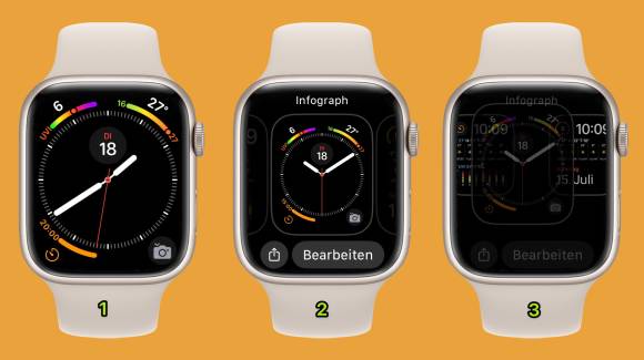 Einstellungen der Apple Watch, um die Zifferblätter zu verschieben