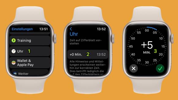 Einstellungen der Apple Watch, um die Zeit etwas vorzudrehen