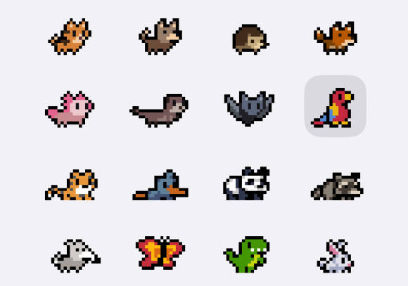 16 niedliche Pixeltiere in der Auswahl von Pixel Pals 