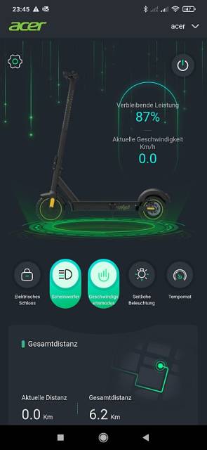 Die Acer-E-Scooter-App