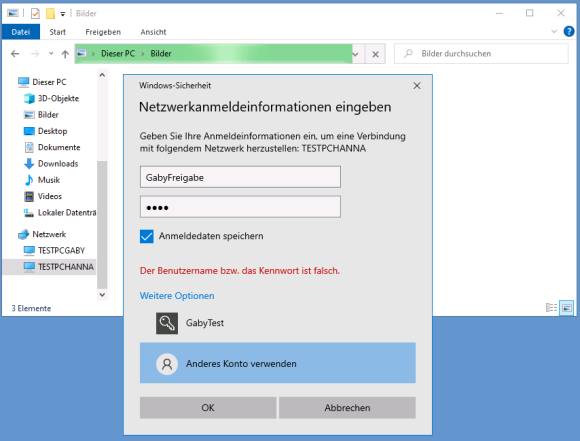 Das Login-Fenster für die Freigabe