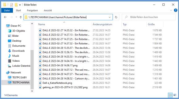 Explorer-Fenster mit freigegebenen Dateien vom anderen PC