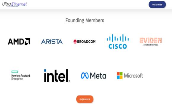 Screenshot "Ultra-Ethernet" mit den Logos der Gründungsmitglieder-Firmen 