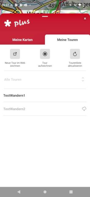 Screenshot der Plus-Funktionen von SchweizMobil