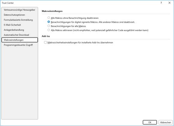 Die Makro-Sicherheitseinstellungen