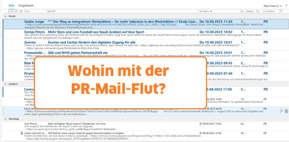 Outlook-Screenshot mit zahlreichen PR-Mails 