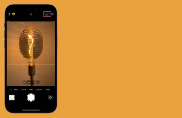 Die RAW-Schaltfläche in der Kamera-App