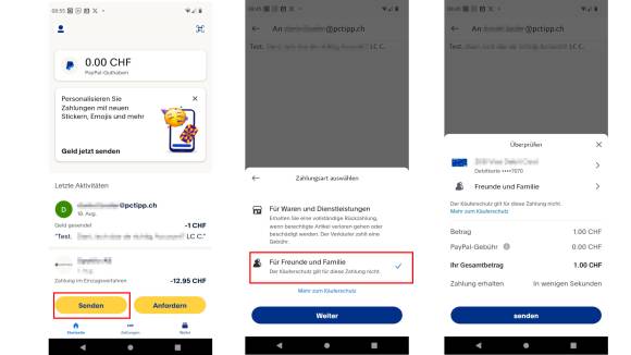Friends-Zahlung in PayPal-App 