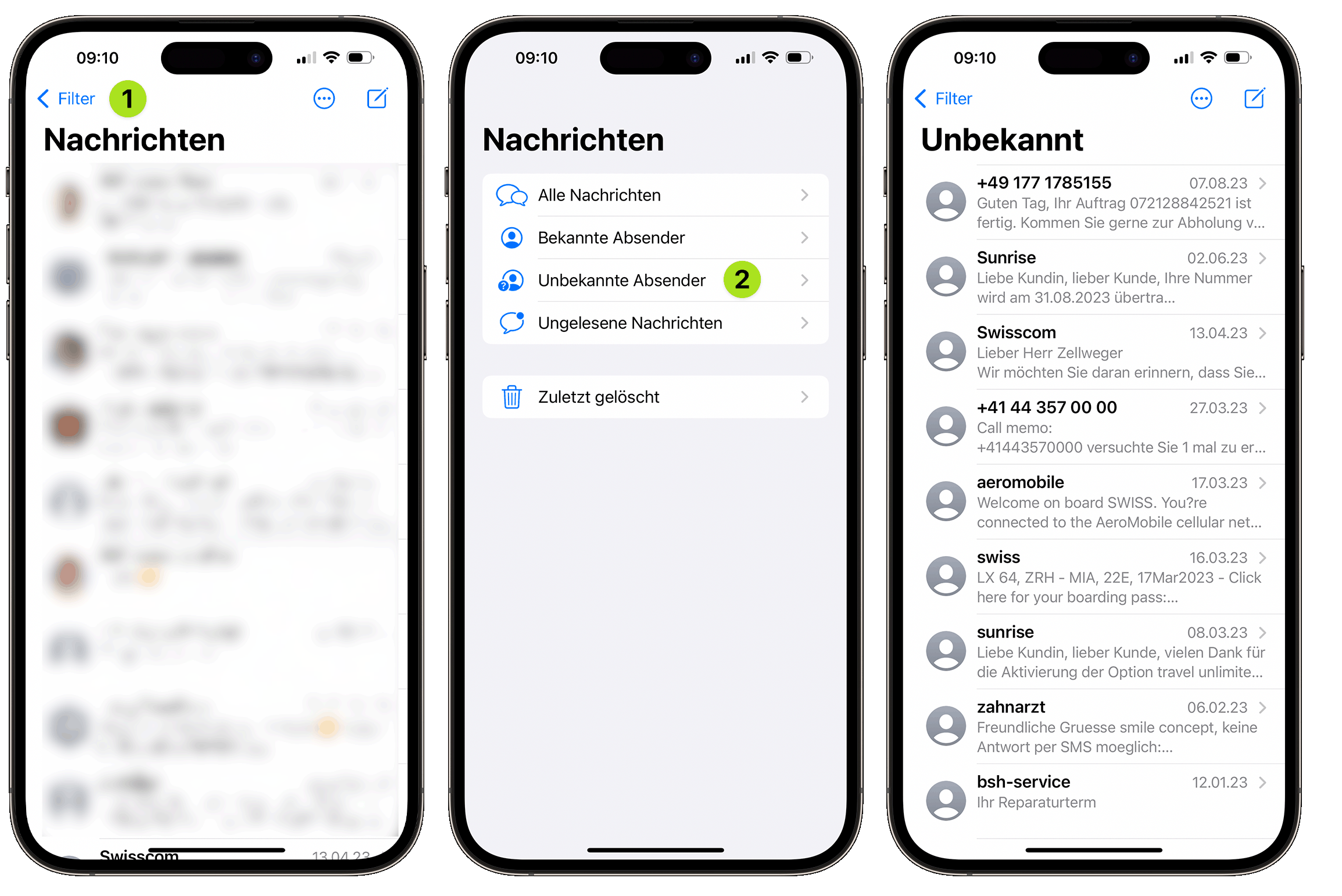 Nachrichten werden gefiltert