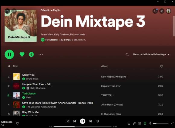 Spotify-Mixtape ohne Infos aktueller Titel