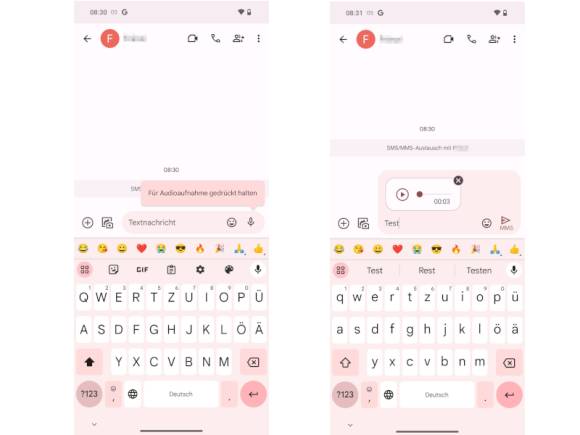 Audioaufnahme-Funktion in Messages von Google 