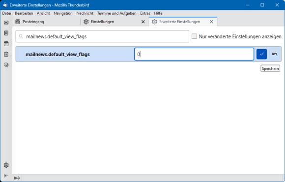 Das Bearbeiten des erwähnten Punktes in der Thunderbird-Konfiguration